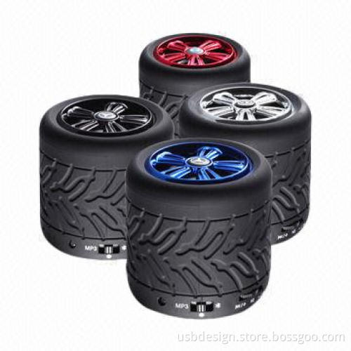 SD Card Playing Black Tire Round Mini Bluetooth Speakers with 3W Loudspeaker Output